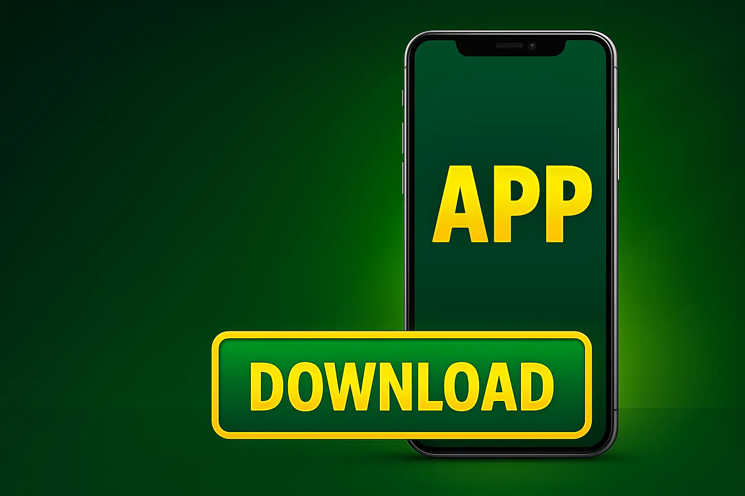 Mobile casino app download banner featuring smartphone with app text and green download button on gradient background